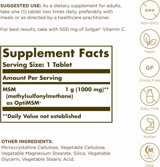 Solgar MSM 1000 mg - 120 Tablets - Supports Joints & Connective Tissue