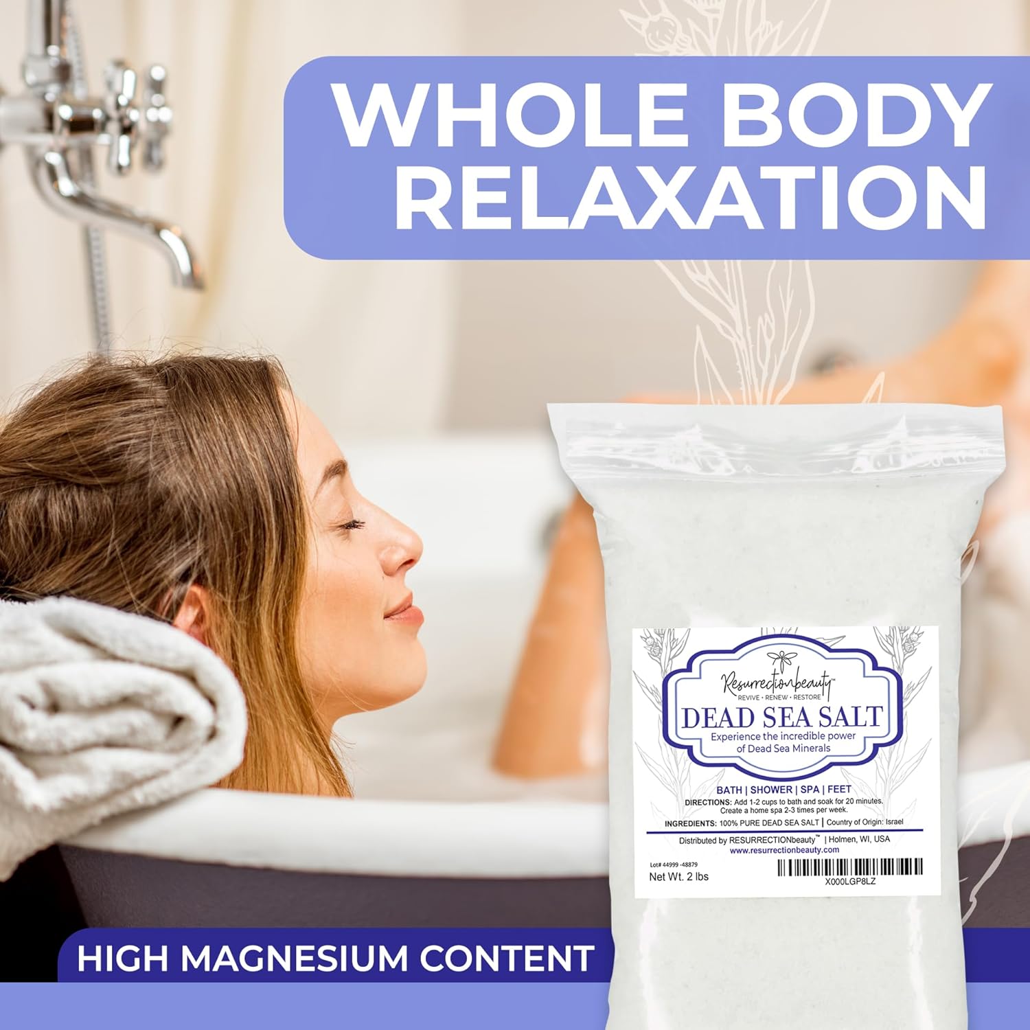 Resurrectionbeauty 100% Pure Dead Sea Salt, Bulk Bath Salts For Home Spa & Salt Scrub, Bath & Foot Soak, 2 Lb : Beauty & Personal Care