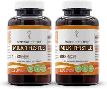 Secrets of the Tribe Milk Thistle Capsules 1000 mg Milk Thistle (Silybum marianum) Dried Seed, Liver Support Supplement (2x120 Capsules)
