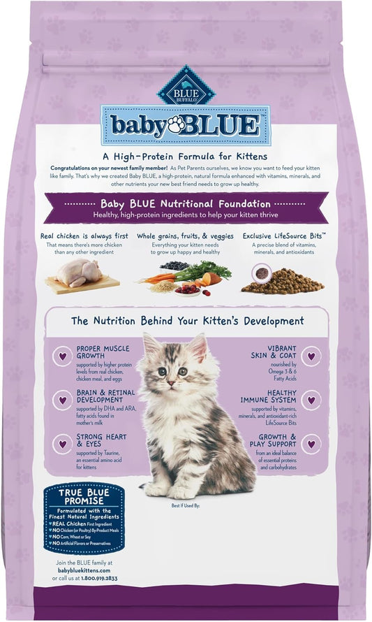 Blue Buffalo Baby Blue Natural Dry Food For Kittens, Healthy Growth Formula With Dha, Chicken And Brown Rice Recipe, 5-Lb. Bag