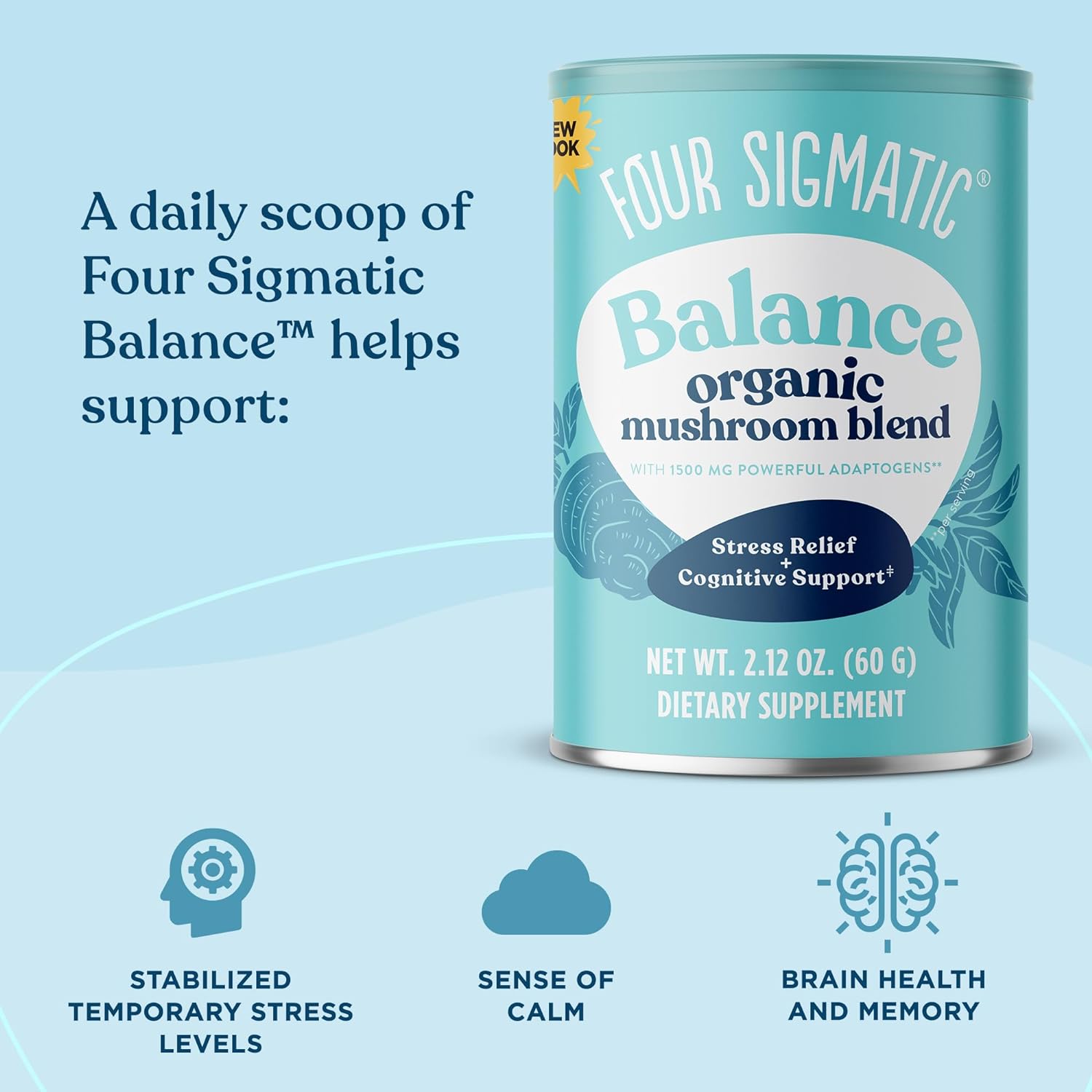 Four Sigmatic Adaptogen and Mushroom Blend Balance Mix | Adaptogen Supplement with Ashwagandha, Moringa, Holy Basil, Reishi, Chaga and More | Natural Stress Relief and Immune Support Supplement : Health & Household