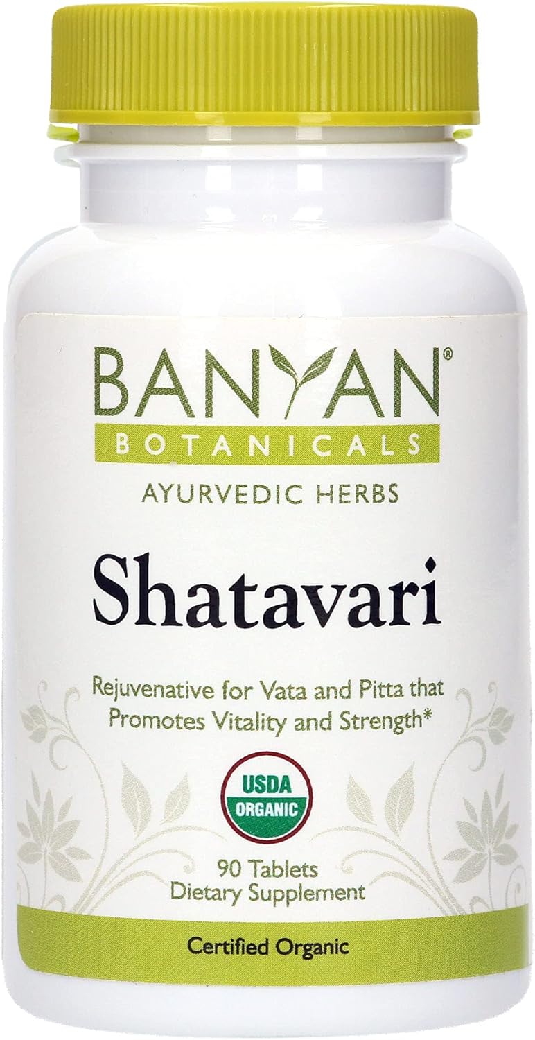 Banyan Botanicals Shatavari Supplements â€“ Organic Shatavari Root Extract â€“ Calming, Cooling, Supports Rejuvenation, Promotes Energy & Vitality* â€“ 90 Tablets â€“ Non GMO Sustainably Sourced Vegan F