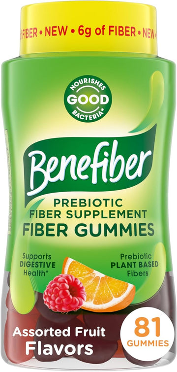 Benefiber Prebiotic Fiber Supplement Gummies For Digestive Health, Assorted Fruit Flavor - 81 Count