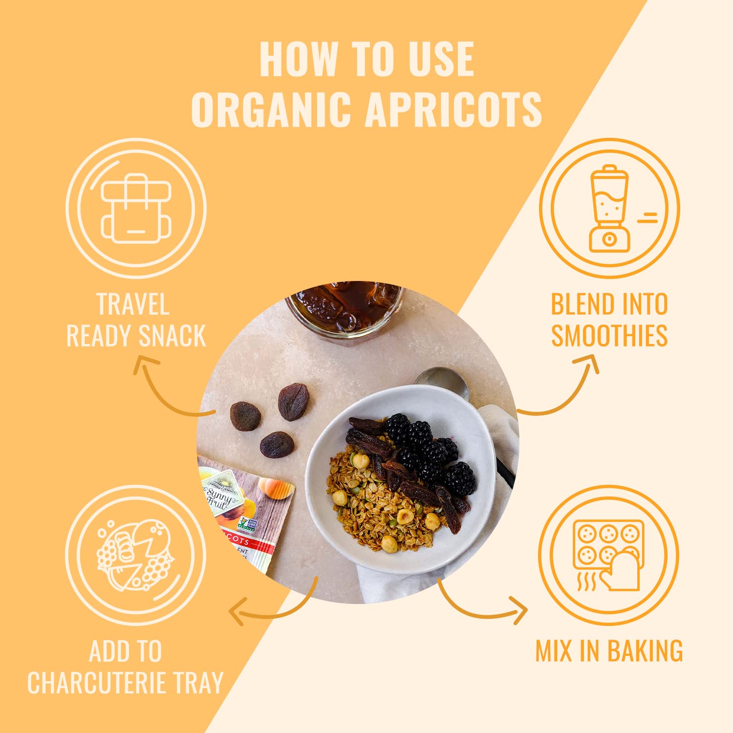 Organic Turkish Dried Apricots - Sunny Fruit - (3 Bags) - (5) 1.76Oz Portion Packs Per Bag | Purely Apricots - No Added Sugars, Sulfurs Or Preservatives | Non-Gmo, Vegan, Halal & Kosher