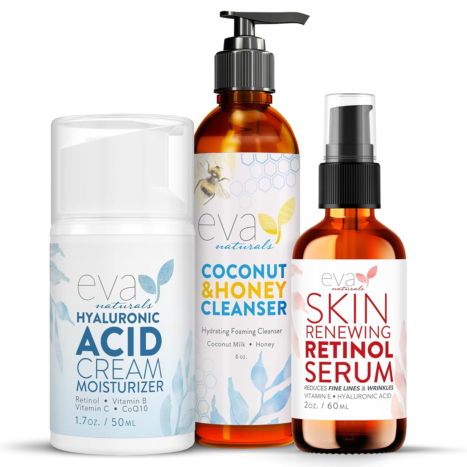 Retinol Serum, Hyaluronic Moisturizer, Coconut & Honey Cleanser