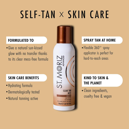 St Moriz Advanced Express Tan Clear Foaming Water | Express Clear Fake Tan Mousse | 1 Hour For Light Glow, 3 Hours For Medium Glow, 6 Hours For Deep Glow | Tanning Water | Vegan | Cruelty Free | 200Ml