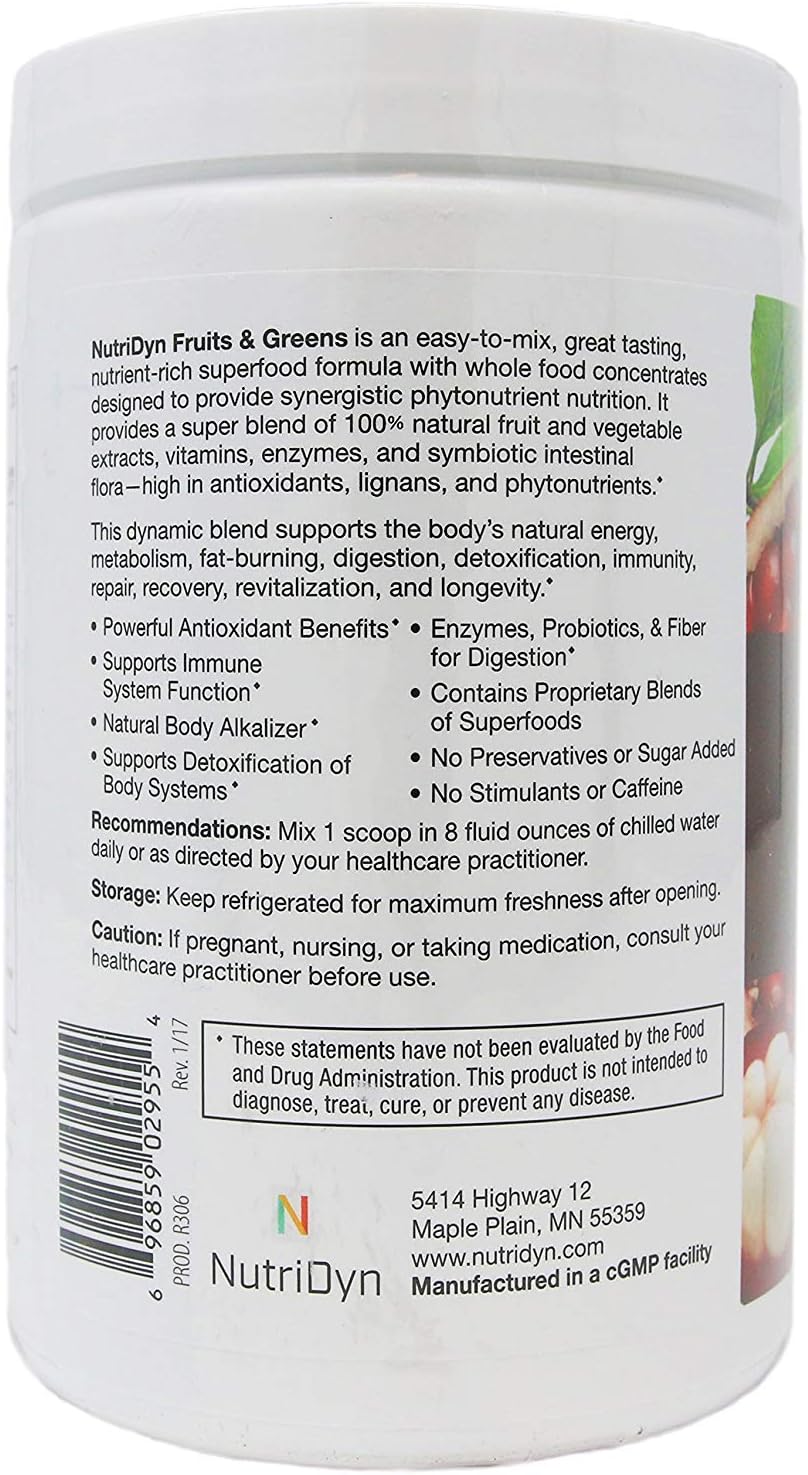 Nutridyn Fruits & Greens Strawberry/Kiwi Flavor *Certified Organic* W/ Acai, Gogi, Mangosteen, Noni & Pomegranate Super Fruits 300 Grams (Strawberry Kiki) : Health & Household