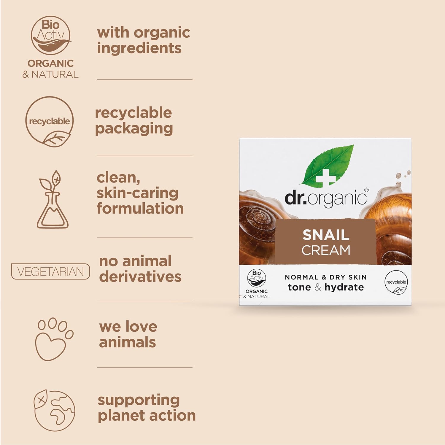 Dr. Organic Snail Gel Face Cream | Rejuvenates And Moisturizes, Improves Skin Tone And Hydration, Natural, Certified Organic, Paraben & Sls-Free, 50 Ml / 1.7 Fl Oz : Beauty & Personal Care