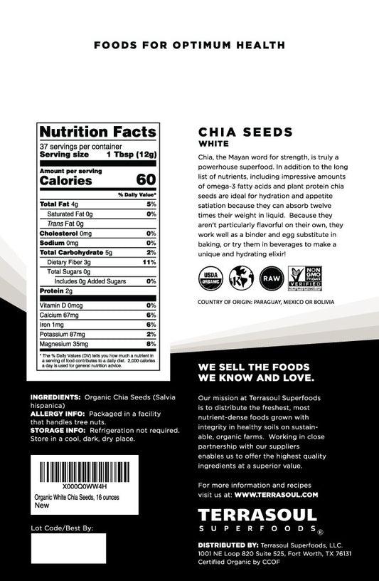 Terrasoul Superfoods Organic White Chia Seeds, 16 Oz - Omega Fats | Fiber | Plant Protein…
