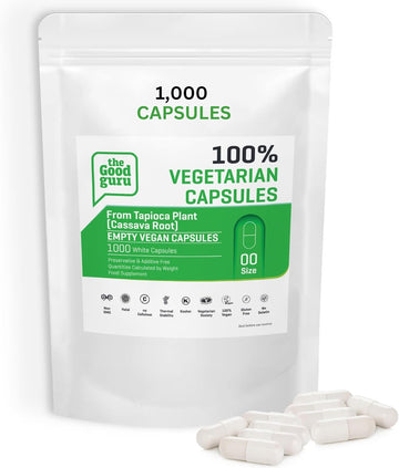 White Size 00 Empty Capsule -1000 Capsules | Tapioca Plant Based Empty Vegetarian Capsule | Vegetarian Empty Capsules By The Good Guru (White | Size-00) 1000 Capsule