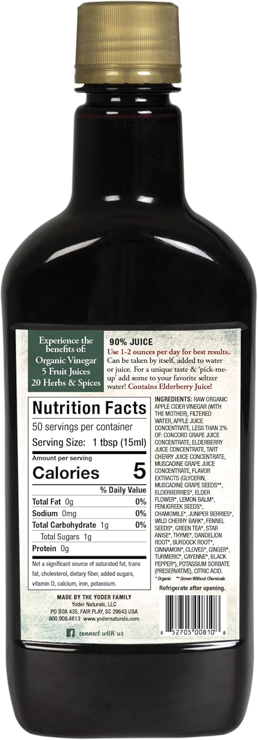 Sipping Apple Cider Vinegar Tonic – 1-Pack Of Amish Harvest Elixir With 25 Herbs & Juices Like Wildcrafted Apple Cider Vinegar With Mother & Elderberry – Can Aid Immune & Digestive Health 25 Oz