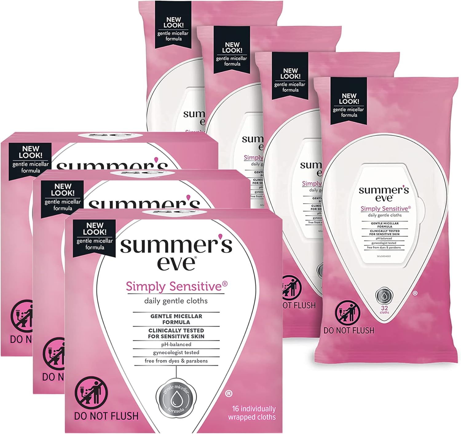 Summer'S Eve Simply Sensitive Cloths 16Ct, 3 Pack And Simply Sensitive Cloths 32Ct, 4 Pack