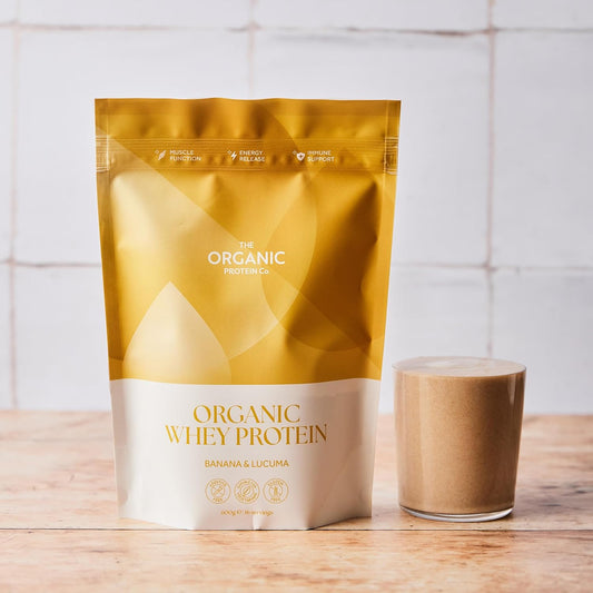 The Organic Protein Co. – Banana & Lucuma Organic Whey Protein Powder | Additive Free, Undenatured, Bioactive, Upf Free, Emulsifier Free, Primarily Grass Fed, Vegetarian, Gluten Free – 600G