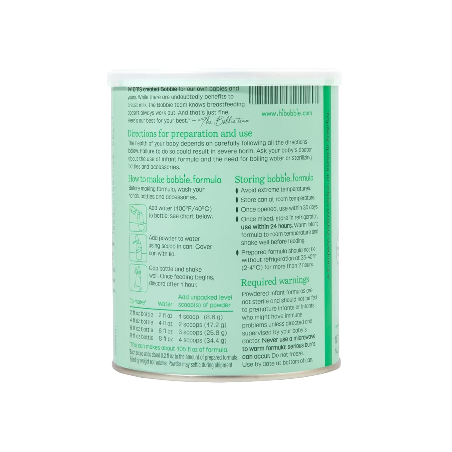 Bobbie Whole Milk, Grass Fed Infant Formula, Milk-Based Powder With Iron, Plant Based Dha & Ara, Vitamin D And Protein Blend Modeled After Breast Milk, Newborn To 12 Months Old, 14.1 Oz
