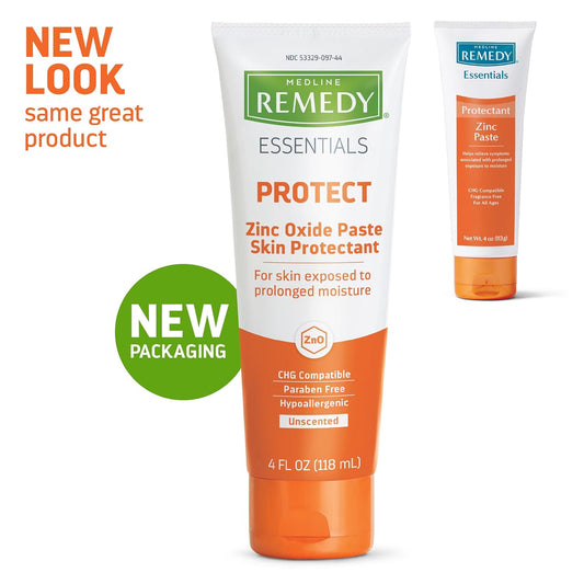 Medline Remedy Essentials Zinc Oxide Skin Protectant Paste (4 Oz Tube), Unscented, Barrier, Incontinence Cream, Diaper Rash, Adults, Elderly, Hypoallergenic, Paraben Free
