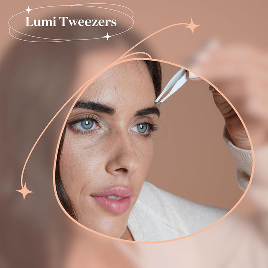 Slanted Tip Tweezers With Light - Precision Tweezer For Facial Hair, Chin & Ingrown Hair - Eyebrow Tweezers Professional