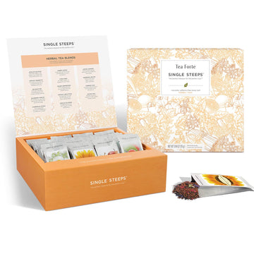 Tea Forte Single Steeps Loose Leaf Herbal Tea Sampler, Assorted Variety Tea Chest Box, Single Serve Pouches, 28 Count (Pack Of 1)