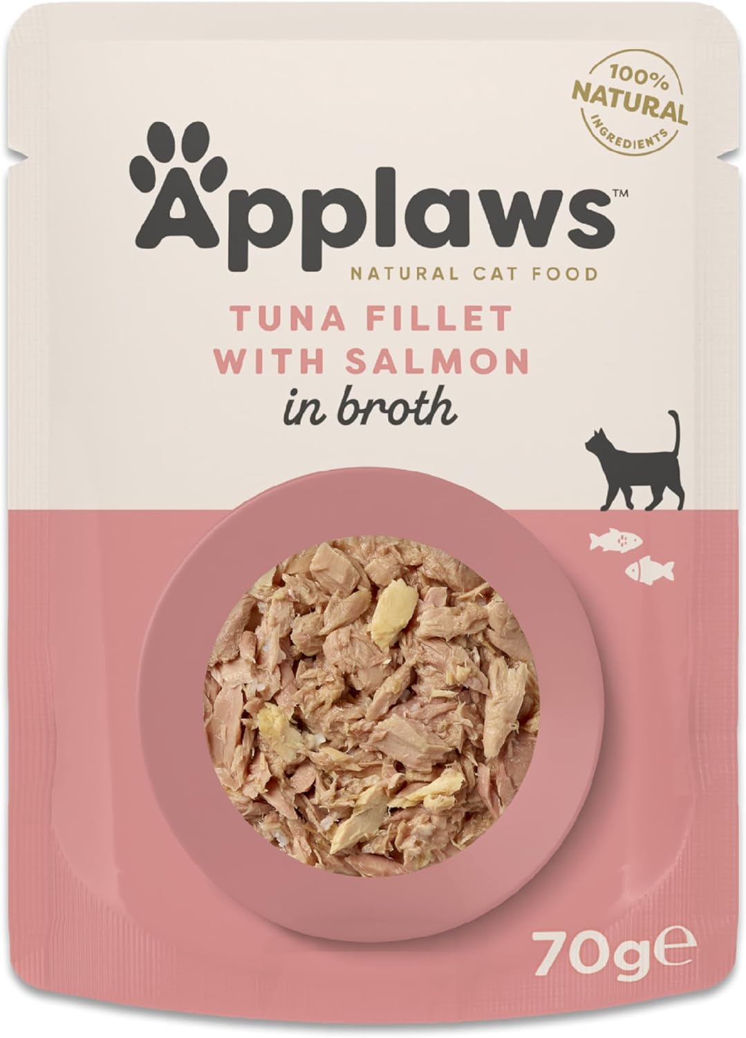 Applaws 100% Natural Adult Wet Cat Food, Tuna Fillet with Salmon in Broth 70g Pouch (12 x 70g Pouches)