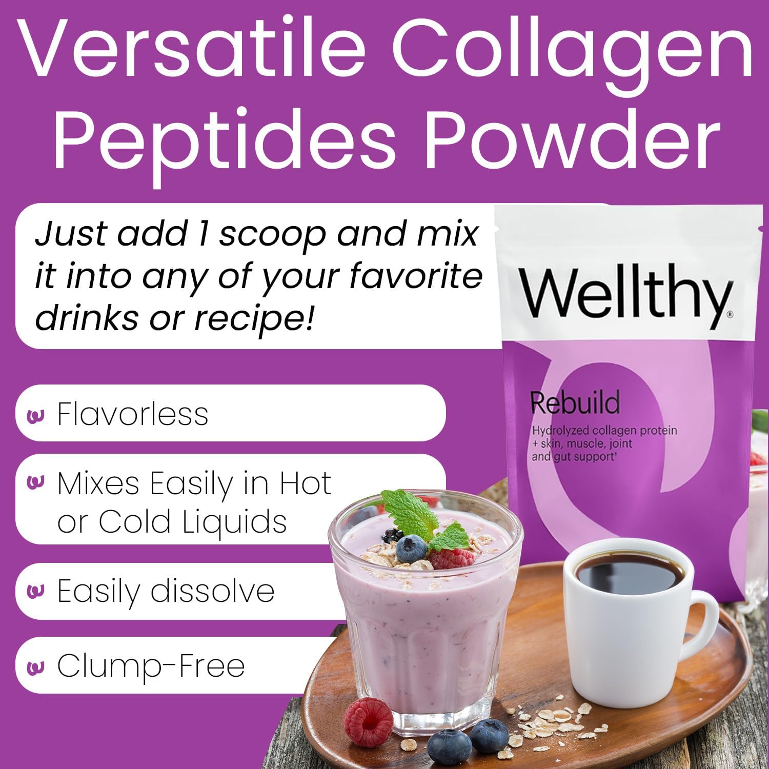 Buy Wellthy Collagen Peptides Protein Powder - Grass Fed Hydrolyzed Collagen For Hair Growth, Skin, Nails, Gut And Joint Support - 20,000Mg Collagen & 18G Protein | Unflavored (15 Servings) On  Free Shipping On Qualified Orders