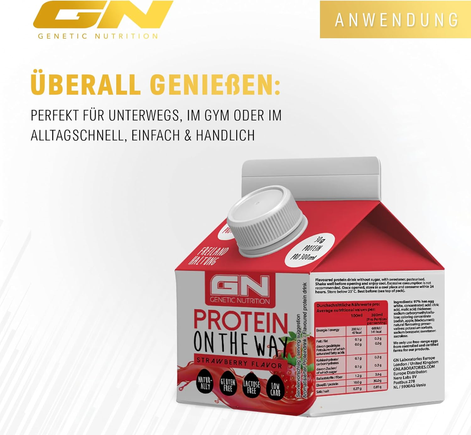 Gn Laboratories Protein On The Way (6 X 300 Ml Raspberry) - Practical Lactose Celebration Egg Clear Protein Drink - Ideal For Muscle Building