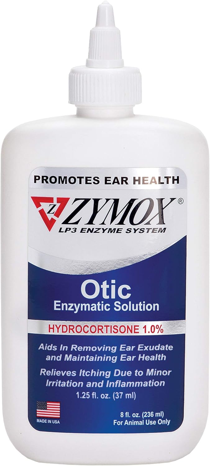 Zymox Otic Enzymatic Solution For Dogs And Cats To Soothe Ear Infections With 1% Hydrocortisone For Itch Relief, 8Oz