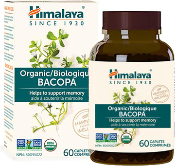 Himalaya Organic Bacopa Monnieri Nootropic Herbal Supplement, Supports Calm, Memory, Cognition, Usda Certified Organic, Non-Gmo, 750 Mg, 60 Plant-Based Caplets, 60 Day Supply