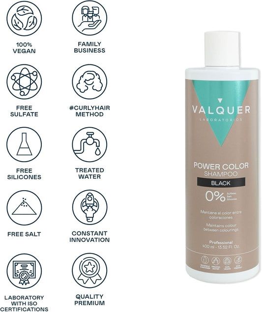 Valquer Power Color Shampoo Vegan Formula Sulfate- Hair Colour 400Ml (Black)