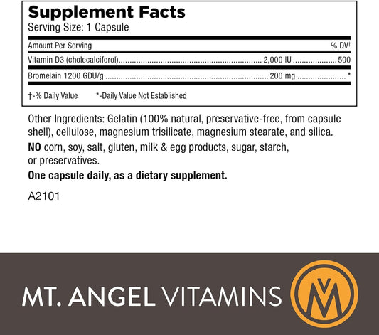 Mt. Angel Vitamins - Good Vitamin D, 2000 IU Vitamin D3 with Bromelain (60 Capsules)