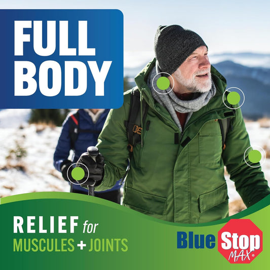 Blue Stop Max Muscle & Joint Relief Gel: Fast-Acting Sore Muscle, Back & Neck Relief Cream, Numbing Emu Oil Formula for Ankle, Leg Cramps, Tennis Elbow - 2 Oz Jar