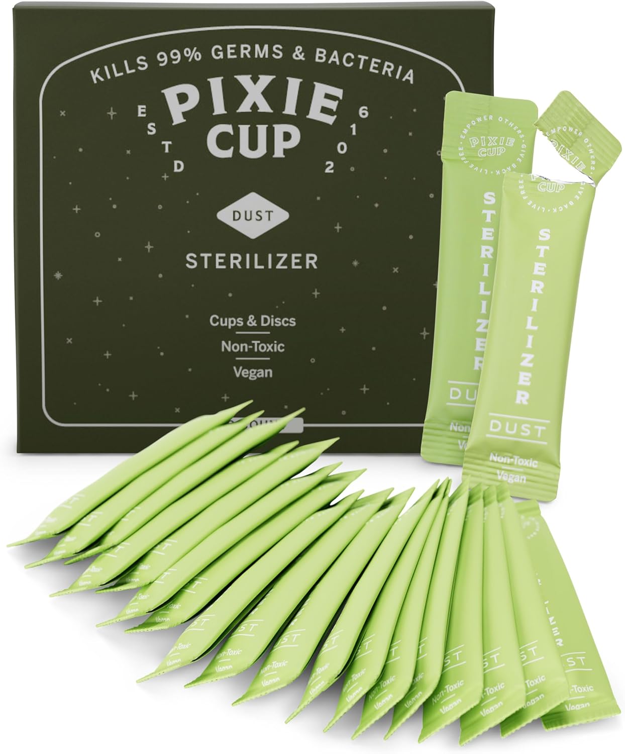 Pixie Cup Dust Menstrual Cup Sterilizer - Menstrual Disc Sterilizer + Kill 99.9% Of Germs With Period Cup Cleaner - Just Add Water - Portable Travel Solution