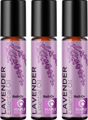 Lavender Essential Oil Roll On - Calming Aromatherapy Oil Roller For Sleep Headaches And Relaxation - Natural Pre-Diluted Sleep Oil For Nighttime Relaxation With Lavender Essential Oil For Skin 3-Pack