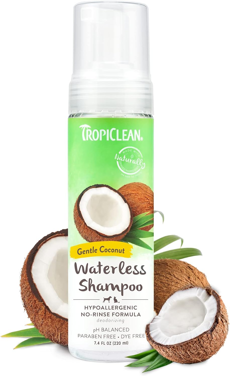 TropiClean Dog Shampoo Grooming Supplies - Hypoallergenic Waterless Shampoo - No Water Required - Dry Shampoo For Puppies & Kittens - Used by Groomers - Gentle Coconut, 220ml?TRHAWS7.4Z