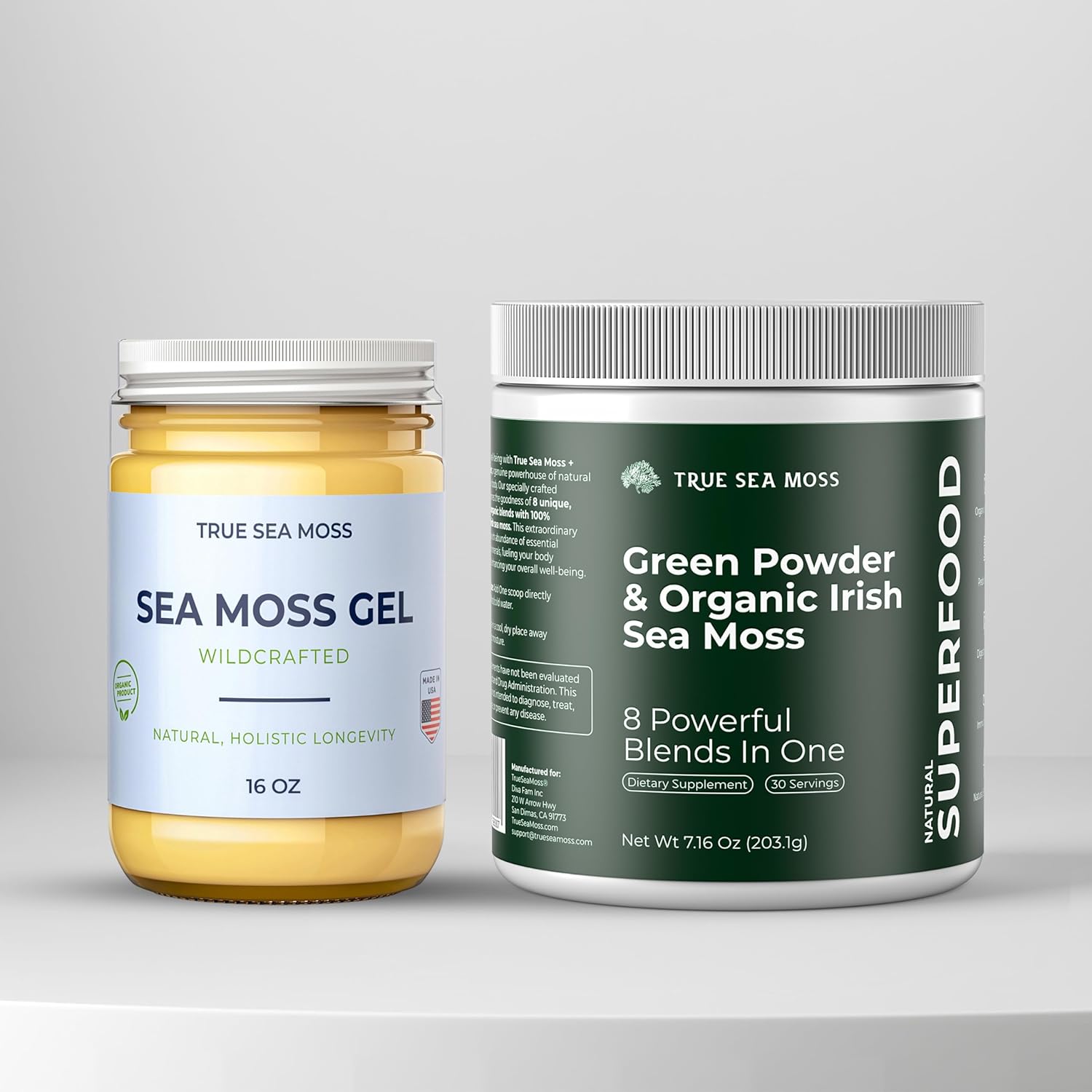 Wildcrafted Irish Sea Moss Gel and Sea Moss Green Blend Nutritious Raw Seamoss Rich in Minerals, Proteins & Vitamins ? Antioxidant Health Supplement, Vegan-Friendly Made in USA