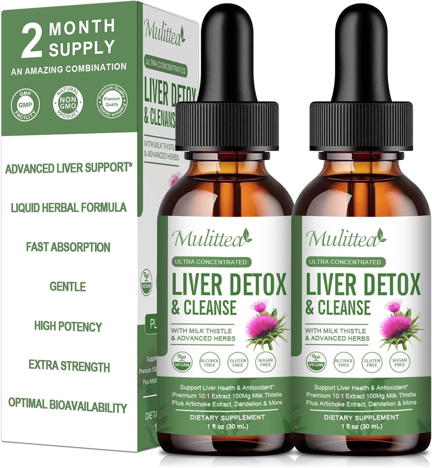 Liver Health Liquid Drops -Support Liver Cleanse Detox & Repair With Artichoke Milk Thistle Silymarin Extract, Dandelion,Turmeric, Berberine To Renew W/21 Potent Herb-Nutrients-