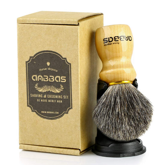 Anbbas Badger Shaving Brush And Stand,Black Wood Handle Brush With Contracted Design Resin Shaving Stand,2In1 Kit For Men Clsoe Shave