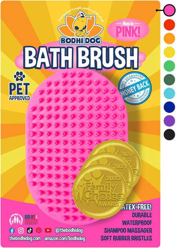 Bodhi Dog Shampoo Brush | Pet Shower & Bath Supplies For Cats & Dogs | Dog Bath Brush For Dog Grooming | Long & Short Hair Dog Scrubber For Bath | Professional Quality Dog Wash Brush (One Pack, Pink)