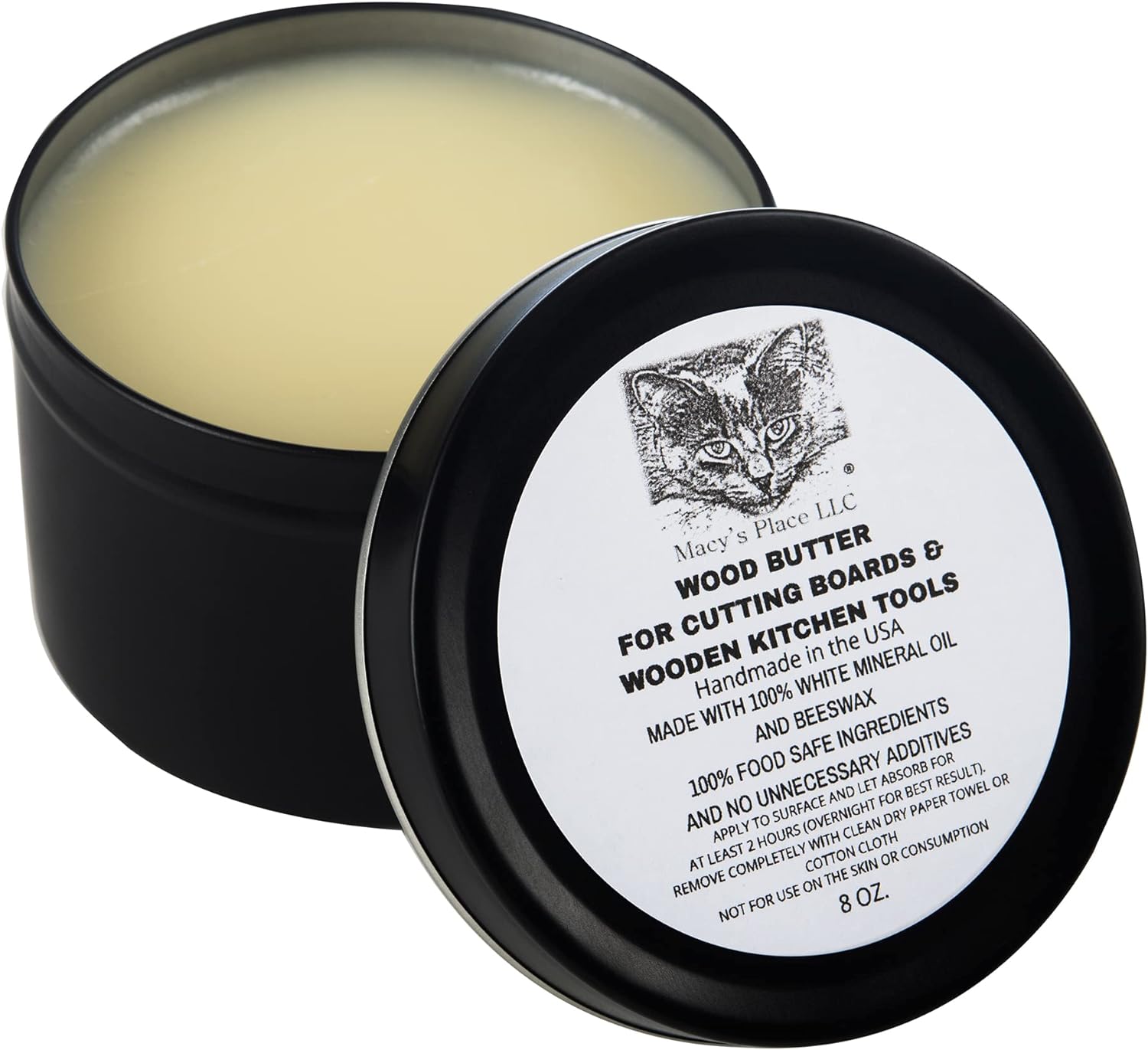 Wood Butter Cutting Board Wax - 8 oz - Conditioner for Butcher Block and Wooden Kitchen Tools. Macy;s Place Food Grade Mineral Oil and Beeswax for Wooden Tools. Support Animal Rescue