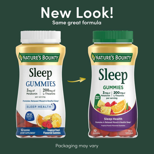 Nature'S Bounty Sleep Gummies, 3Mg Melatonin And 200Mg L-Theanine, 100% Drug-Free Sleep Aid, Promotes A Sound Sleep Cycle, 60 Count