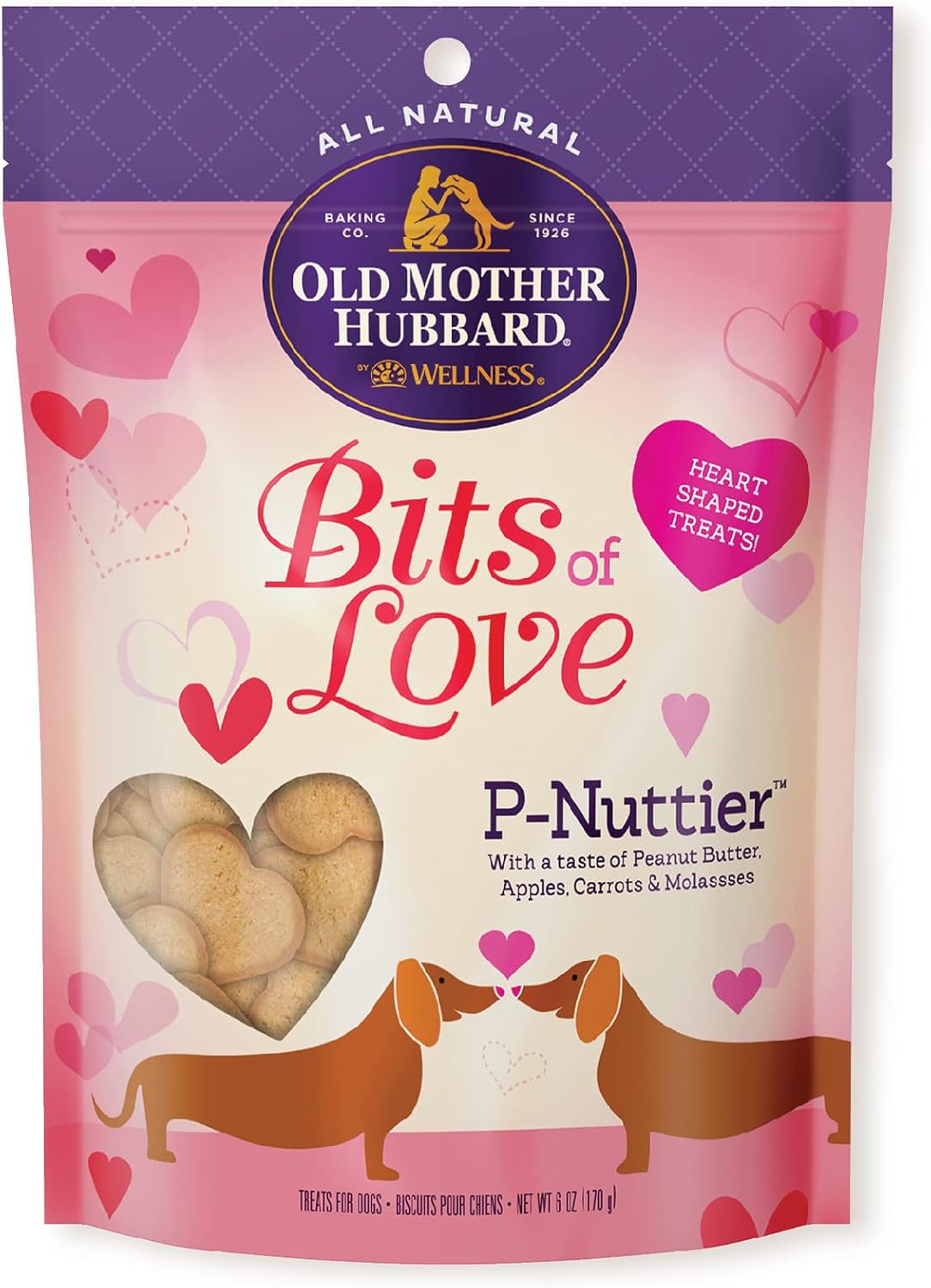 Old Mother Hubbard Natural Crunchy Dog Biscuits, Oven-Baked Healthy Treats For Dogs, Limited-Edition Holiday-Inspired Shapes (Peanut Butter - Valentine'S Day, 6-Ounce Bag)
