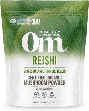 Om Organic Mushroom Superfood Powder, Reishi, 7.05  (100 Servings), Stress & Immune Support Supplement
