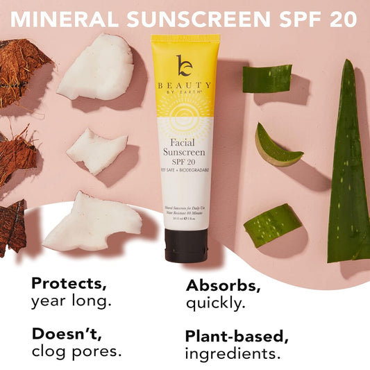 Face Sunscreen SPF 20 - Mineral Sunscreen Face, Reef Friendly Sunscreen With Natural & Organic Ingredients, Biodegradable Sunscreen, Zinc Oxide Sunscreen for Daily Use, Facial Sunscreen Travel Size