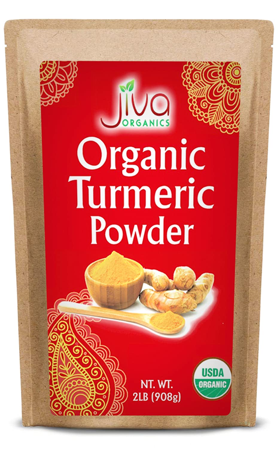 Organic Turmeric Powder by Jiva Organics - 100% Raw with Curcumin - Lab Tested & Reports Available - Raw from India - 2 Pound Bag