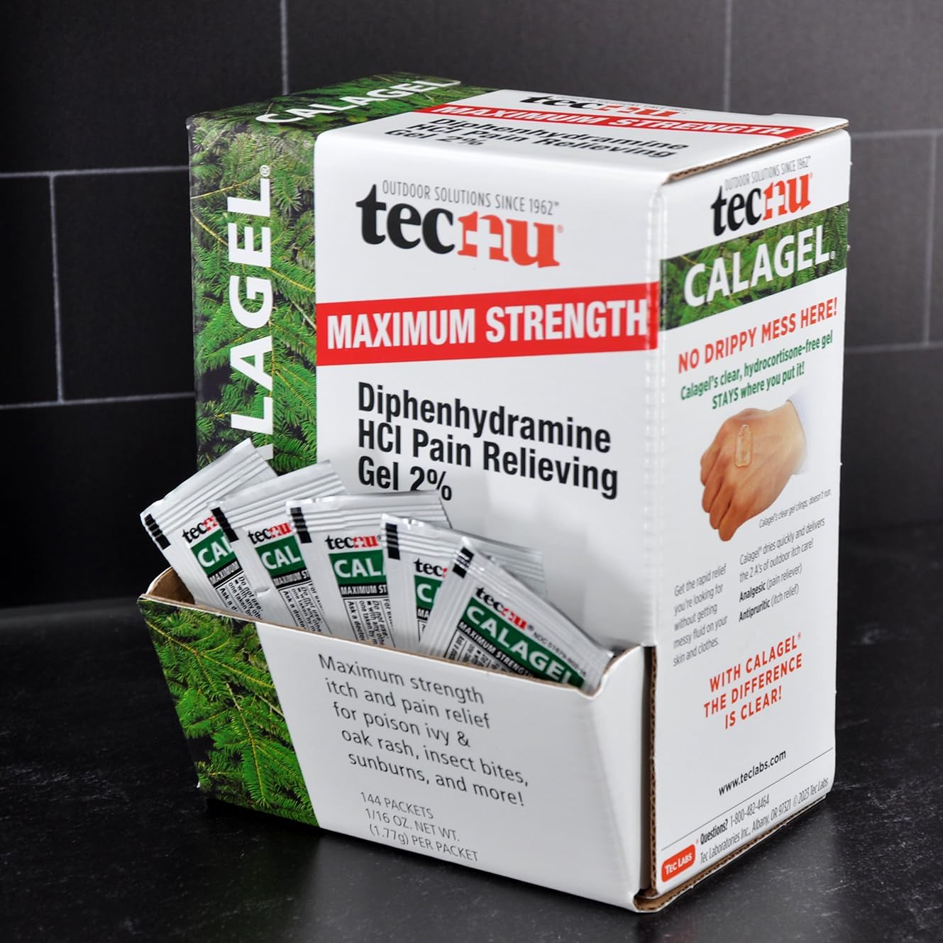 Calagel Tec Labs Tecnu Anti-Itch Gel, Maximum Strength Itch Relief For Rashes, Bug Bites, Stings & Minor Burn Relief – 1/16 Ounce Packets, 144 Count Dispenser, Dispenser Box : Health & Household