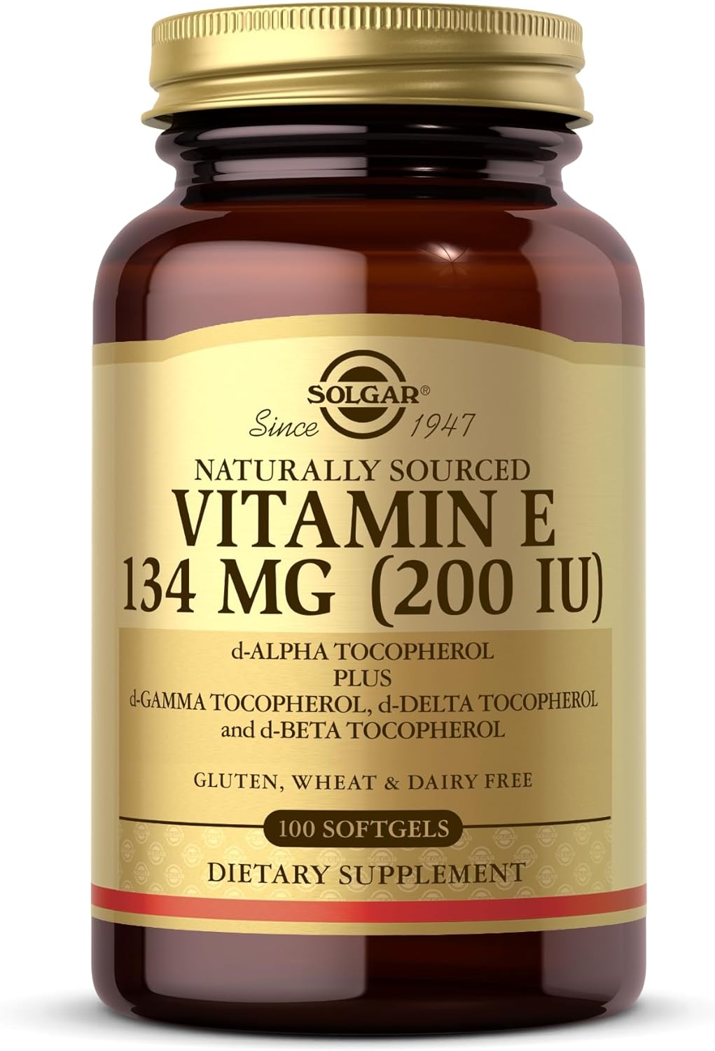 SOLGAR Vitamin E 200 IU - 100 Softgels - Natural Antioxidant, Immune System Support - Gluten Free, Dairy Free - 100 Servings