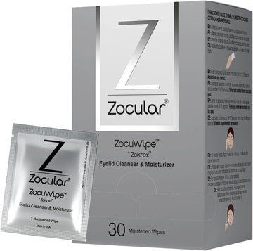 Zocuwipe Eyelid Wipes With Natural Okra Complex - Eyelid Cleanser And Moisturizer Pads For Irritated, Red Eyes From Dry Eye, Blepharitis 30Ct