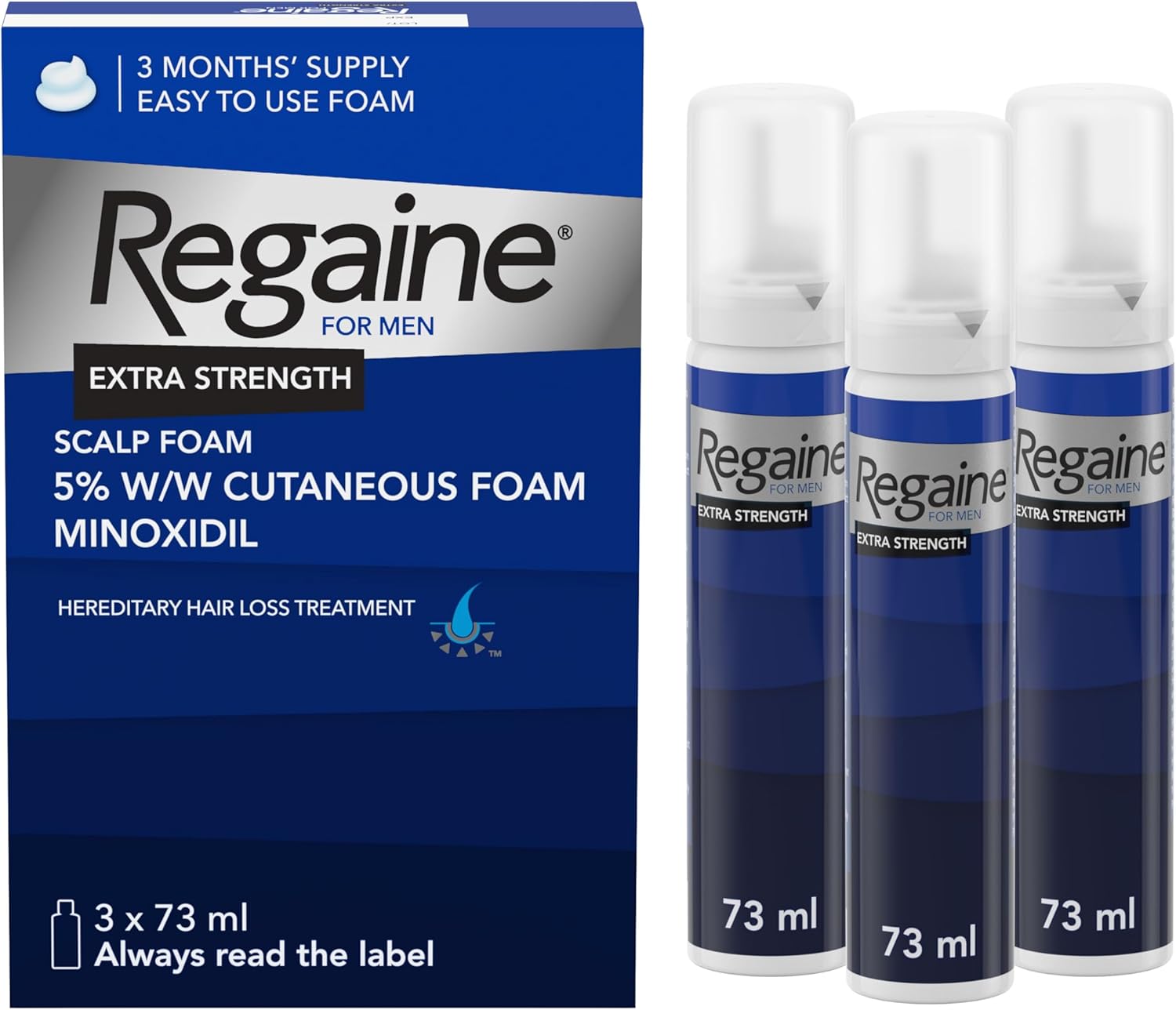 Regaine For Men Extra Strength Foam - Scientifically Proven To Help Stop Hereditary Hair Loss - Minoxidil Foam For Hair Regrowth - (3 X 73Ml), Packaging May Vary