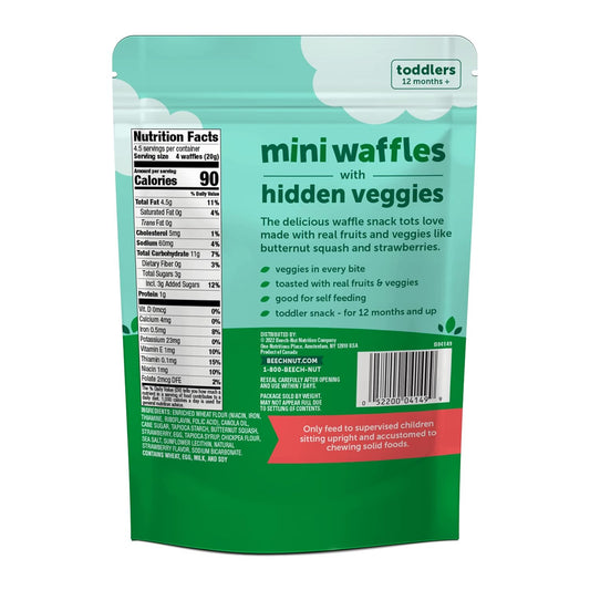 Beech-Nut Toddler Snacks, Mini Waffles With Hidden Veggies, Butternut Berry, Non-Gmo, 3.2 Oz Bag (7 Pack)