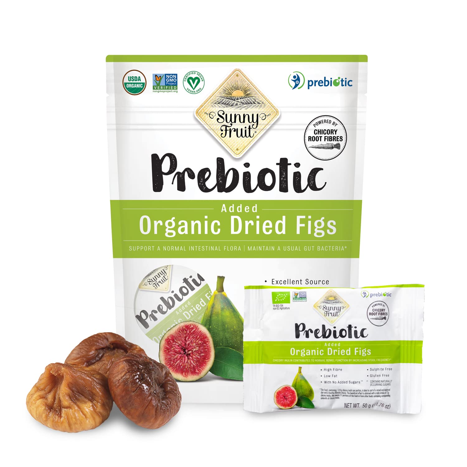 Organic Prebiotic Dried Figs - Sunny Fruit - (5) 1.76Oz Portion Packs Per Bag | Purely Figs - No Added Sugars, Sulfurs Or Preservatives | Non-Gmo, Vegan & Kosher