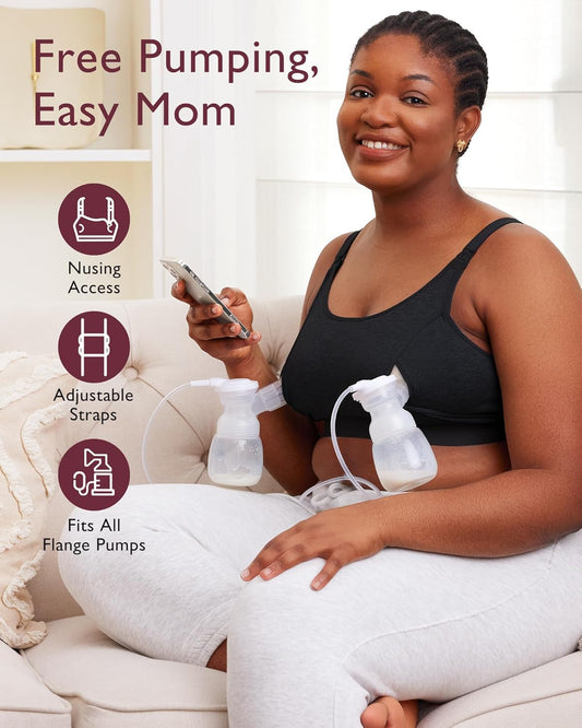 Momcozy Pumping Bra, Pumping Bra Hands Free 2 Pack Comfortable All Day Wear Pumping And Nursing Bra In One Holding Breast Pump For Spectra, Lansinoh, Medela