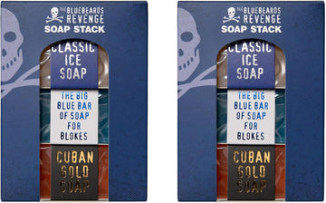 The Bluebeards Revenge Mens Soap Stack Gift Set, Soap Bars For Hands And Body, Includes Big Blue, Cuban Gold And Classic Ice Soap, Duo Pack
